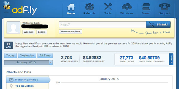 Schermata Iniziale Adfly