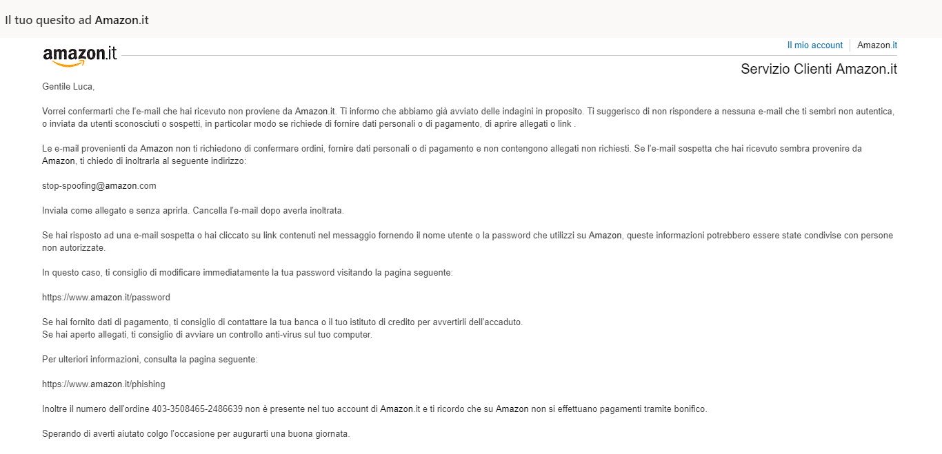 Email Amazon Conferma Tentativo Truffa